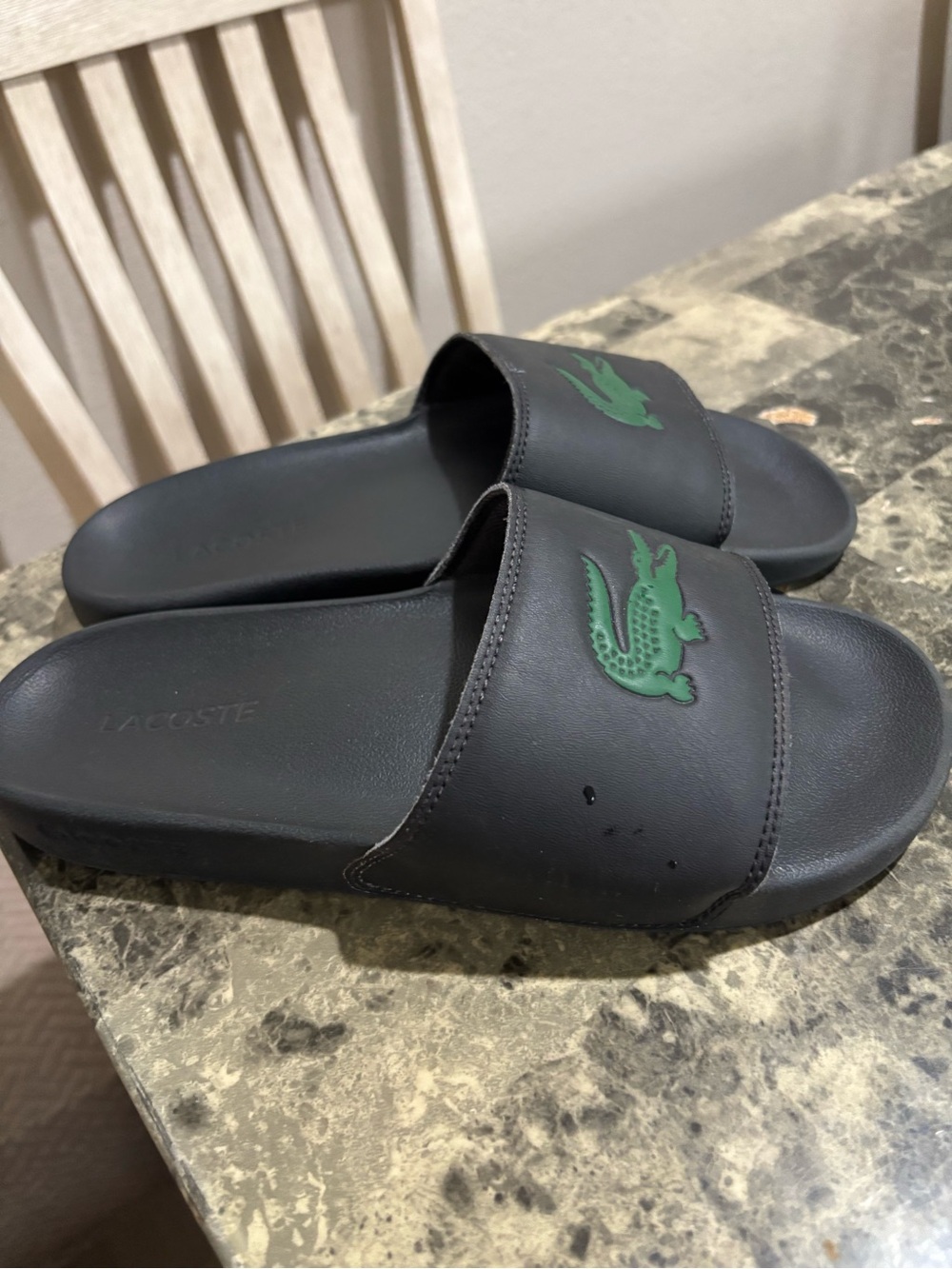 Lacoste Men's Black Slide Sandals with Green Crocodile Emblem - Picture 4 of 8